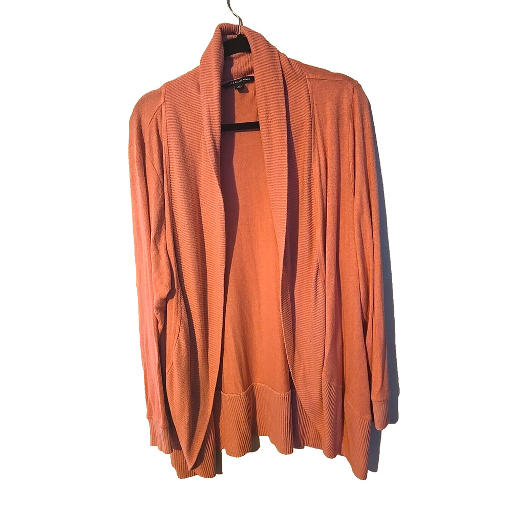 Zac & Rachel Pink Open Front Shawl Collar Knit Cardigan Sweater Womans Size 2X
